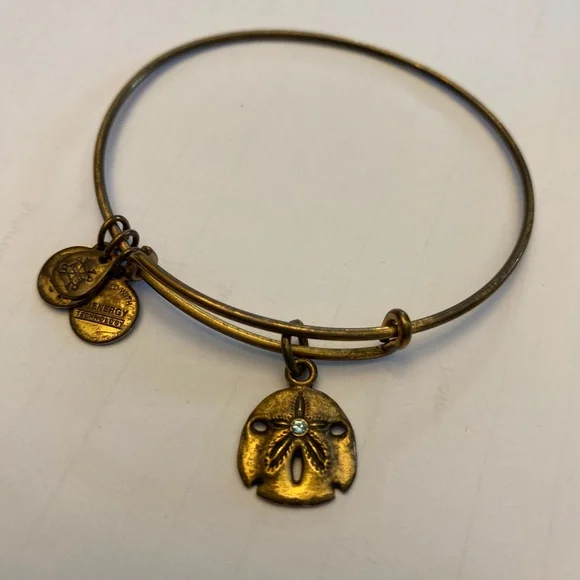 Alex and Ani Gold Tone Sand Dollar Charm Bracelet with Swarovski Crystal - Picture 2 of 5